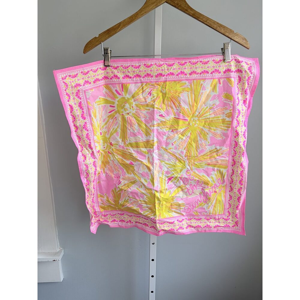 Lilly Pulitzer Pink Yellow Green Abstract Print Signature Scarf Resort Preppy